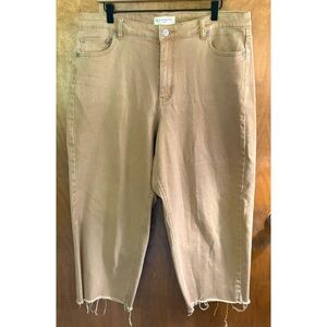 Eloquii Tan Brown High Rise Wide Leg Crop Jeans Raw Frayed Hem 16 Culottes Boho
